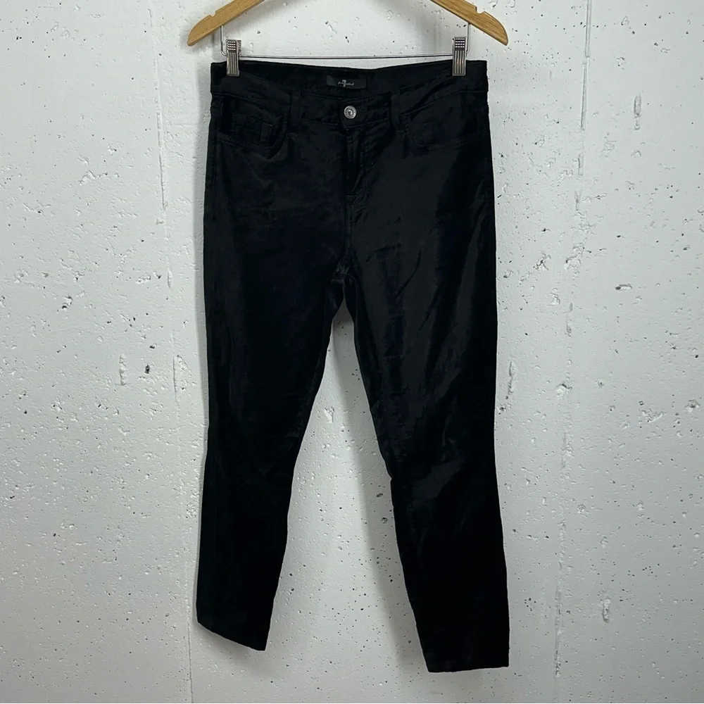 7 for all Mankind Women's Size 28 Black Velvet Skinny Stretch Ankle Jeans